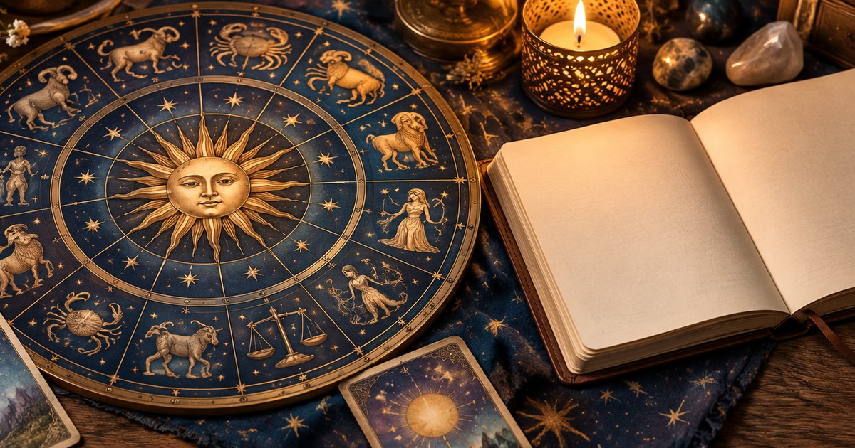 Pessoas em diferentes profiss&otilde;es ao redor da roda do zod&iacute;aco, ilustrando signos e carreira