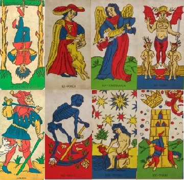Cartas do Novo Tarot de Marselha com ilustra&ccedil;&otilde;es em estilo tradicional