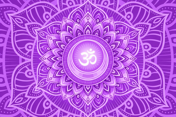 Silhueta com um l&oacute;tus violeta acima da cabe&ccedil;a, representando o chakra coron&aacute;rio