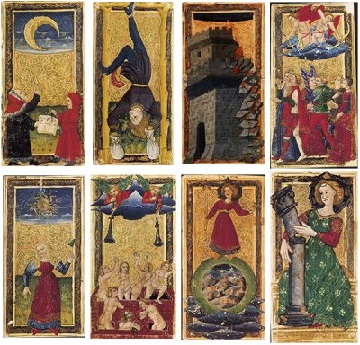 Cartas de baralho antigo pintadas &agrave; m&atilde;o, tema do Tarot de Gringonneur