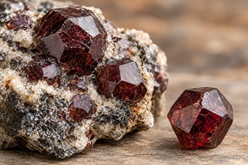 Cristais de granada vermelho-escura como sementes de rom&atilde;