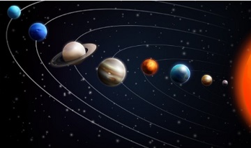 C&eacute;u estrelado com planetas e &oacute;rbitas, representando os planetas retr&oacute;grados na astrologia