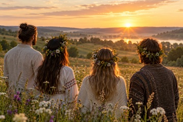 Sol nascendo em um c&iacute;rculo de pedras antigas durante um solst&iacute;cio