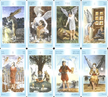 Cartas do Tarot of the Angels com figuras angelicais
