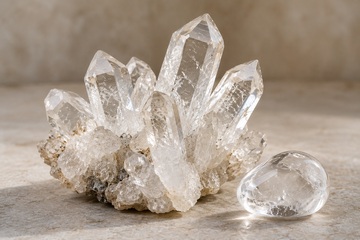 Cristal de rocha transparente com pontas sobre fundo escuro