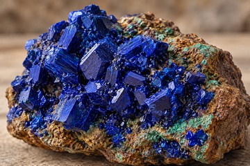 Pedra de azurita azul profundo com textura de cristais