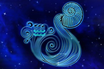 Espiral de &aacute;gua azul estilizada sobre um c&eacute;u estrelado, s&iacute;mbolo do signo de Aqu&aacute;rio